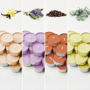 ThinkArtDecor Scented Tea Lights Candles for Home Decor, Aroma Therapy Tealight - 5 Hours each| Vanilla   Caramel Mocha   Lavender Sage   Eucalyptus Kaffir Lime | 4 Fragrance Set of 48 Tea Light