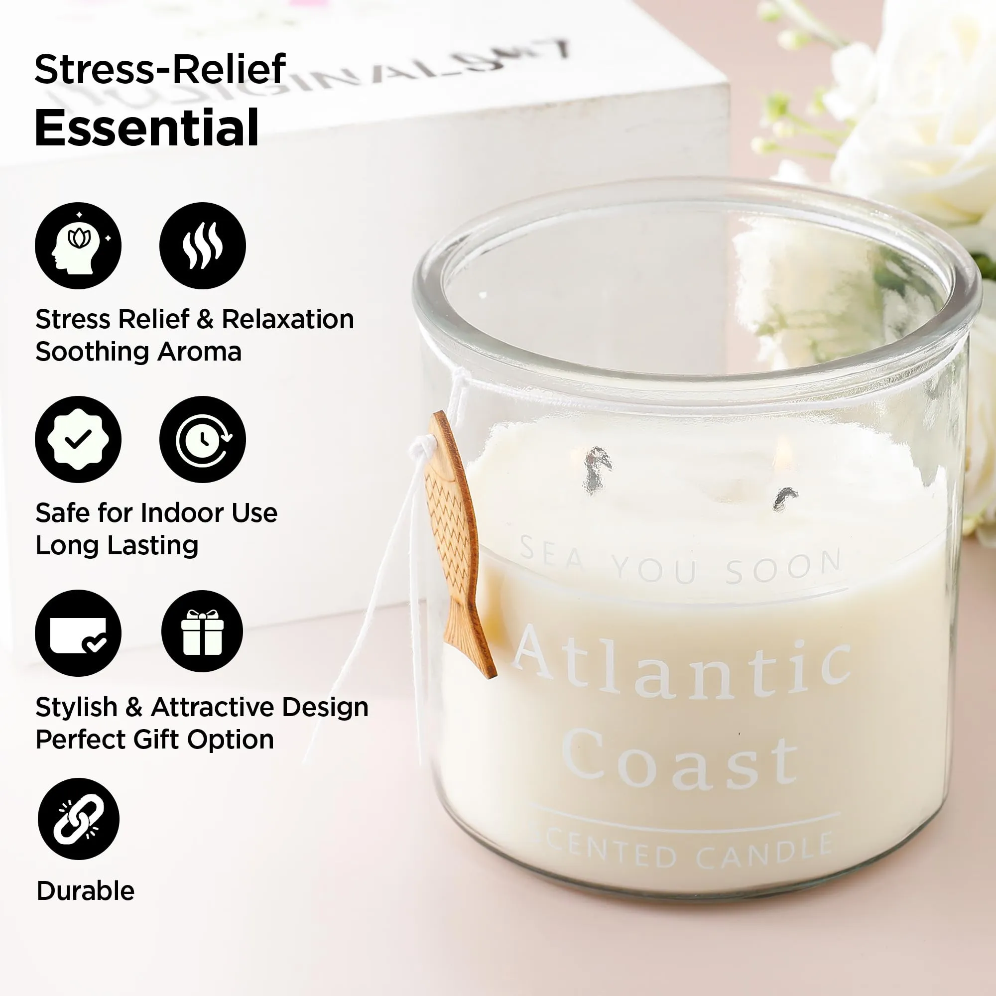 UMAI Glass Jar Scented Candles (33Hrs Burn Time) Sea Salt Scented Candles for Gift | Scented Candles for Home Decor | Scented Candles for Bedroom Bathroom | Home Decor Items | Aroma Candle