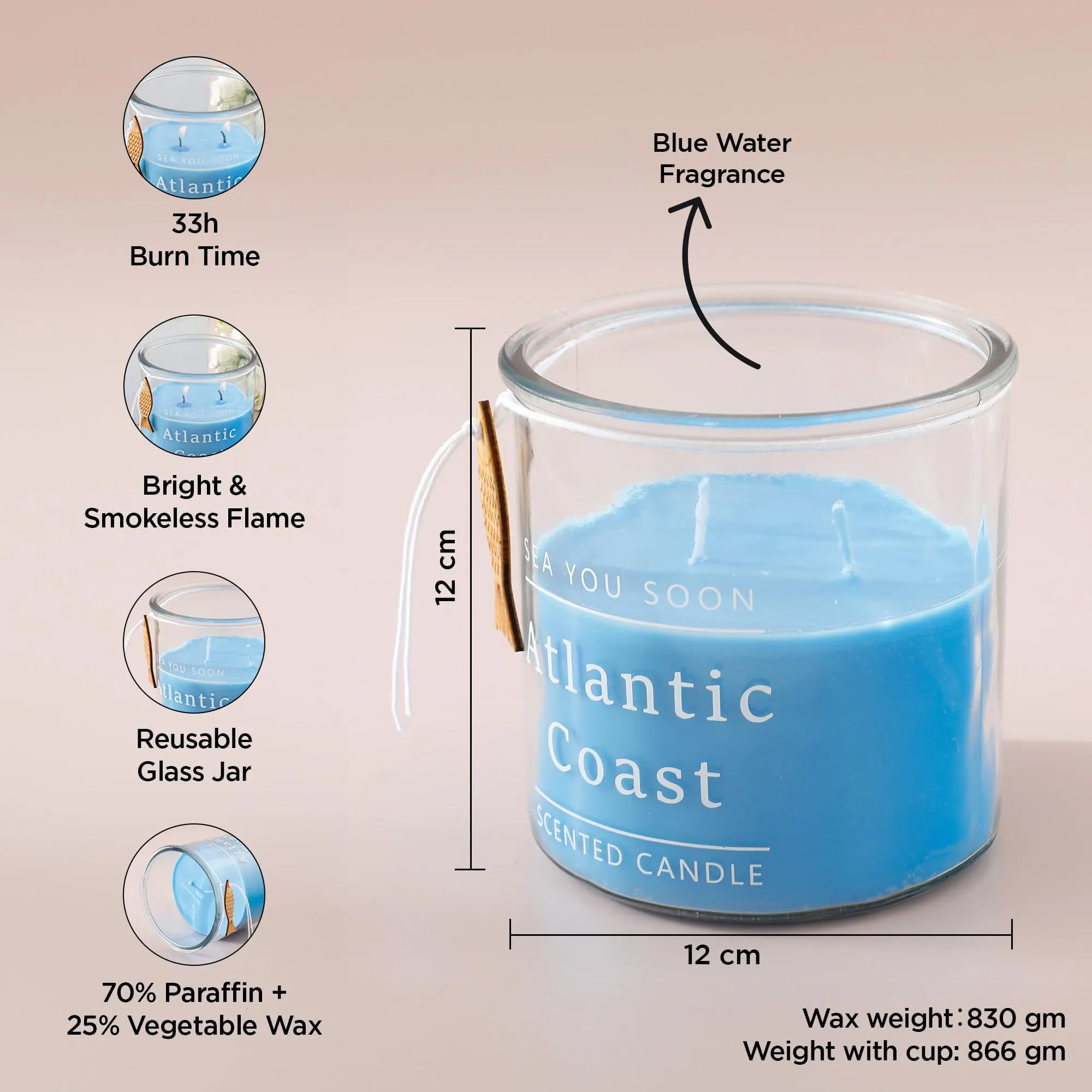 UMAI Scented Candles (33 Hrs Burn Time) Blue Water Scented Candles for Gift | Scented Candles for Home Decor | Scented Candles for Bedroom Bathroom | Home Decor Items | Aroma Candle