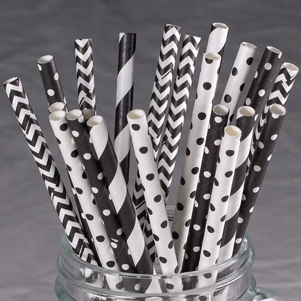US 100~200 Bulk Packed Paper Straws Pattern Color -Biodegradable FDA Approved