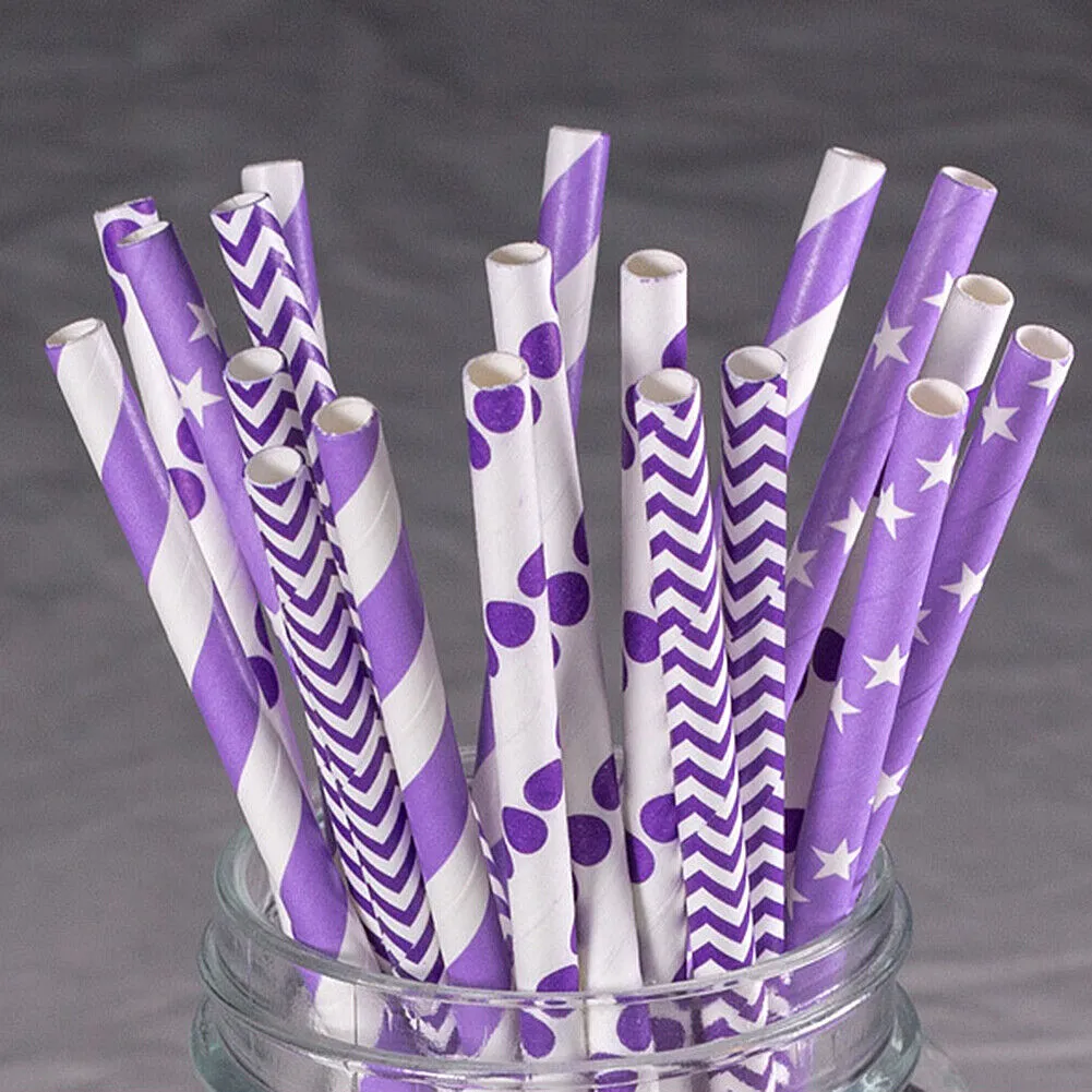 US 100~200 Bulk Packed Paper Straws Pattern Color -Biodegradable FDA Approved