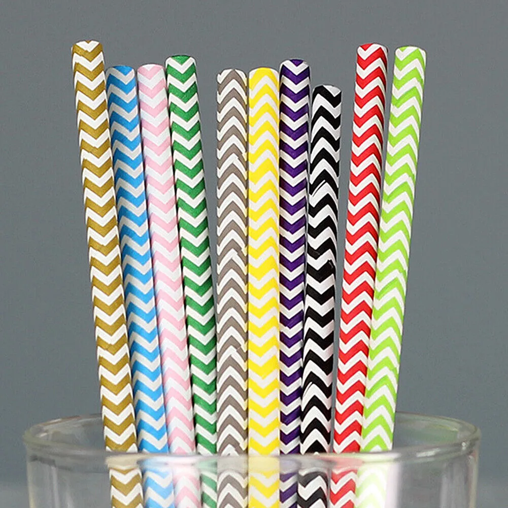 US 100~200 Bulk Packed Paper Straws Pattern Color -Biodegradable FDA Approved