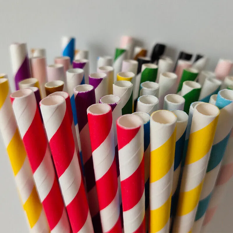US 100~200 Bulk Packed Paper Straws Pattern Color -Biodegradable FDA Approved