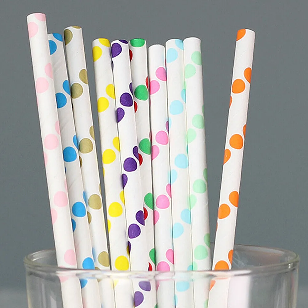 US 100~200 Bulk Packed Paper Straws Pattern Color -Biodegradable FDA Approved