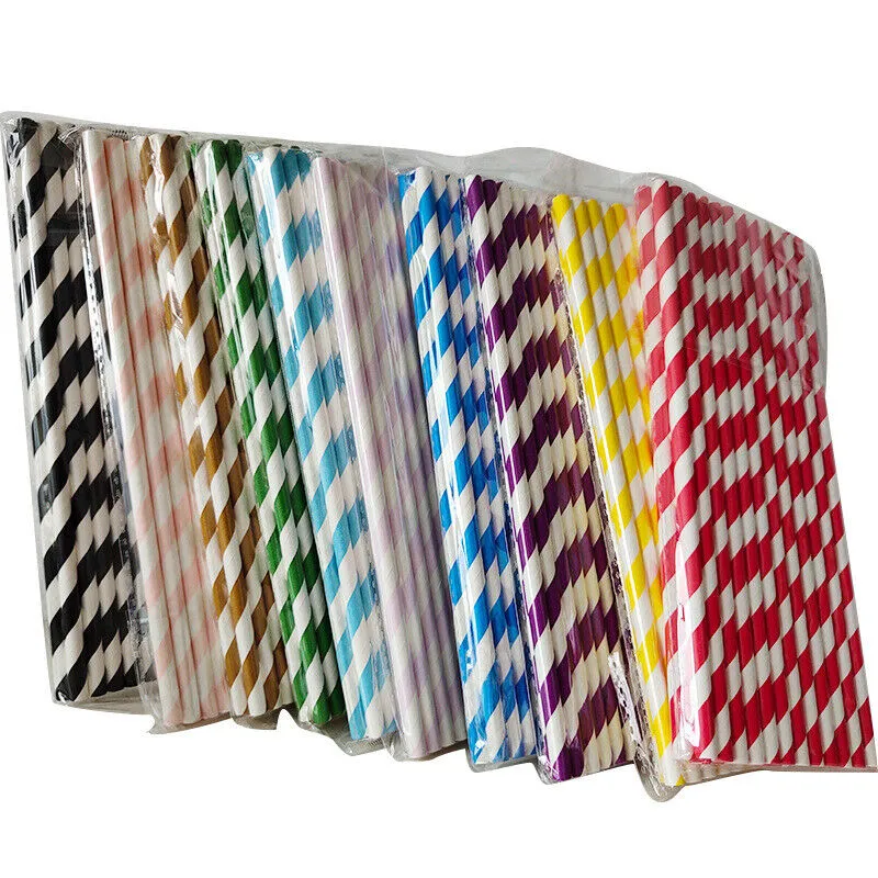 US 100~200 Bulk Packed Paper Straws Pattern Color -Biodegradable FDA Approved