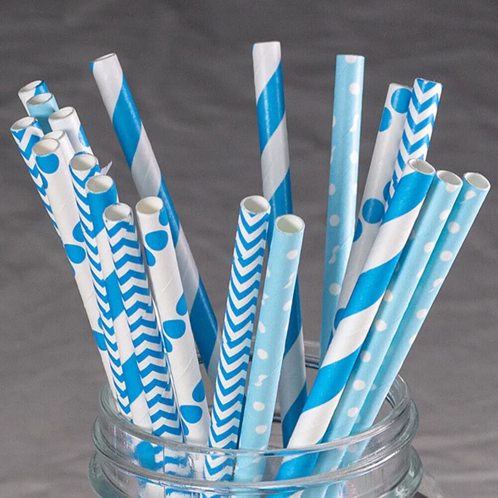US 100~200 Bulk Packed Paper Straws Pattern Color -Biodegradable FDA Approved