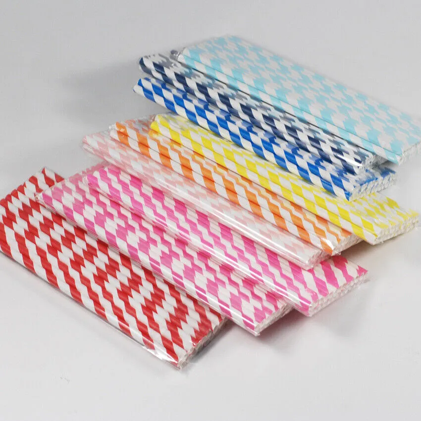 US 100~200 Bulk Packed Paper Straws Pattern Color -Biodegradable FDA Approved