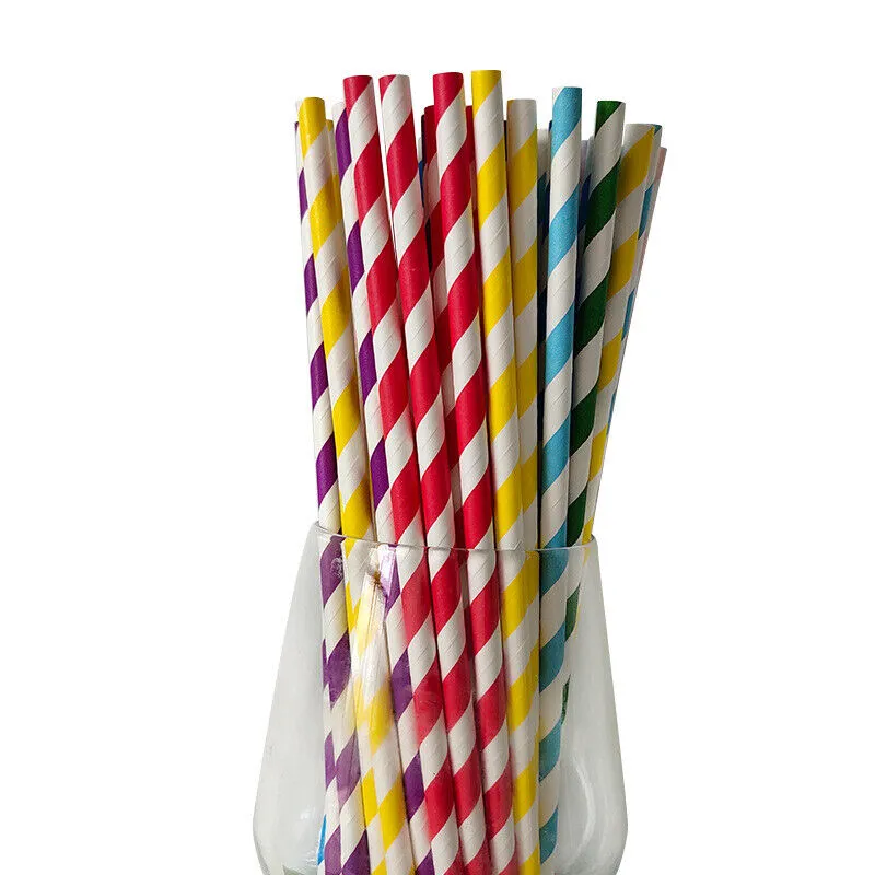 US 100~200 Bulk Packed Paper Straws Pattern Color -Biodegradable FDA Approved