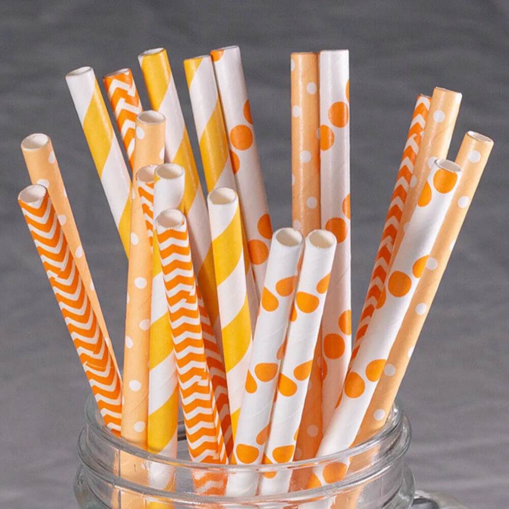 US 100~200 Bulk Packed Paper Straws Pattern Color -Biodegradable FDA Approved