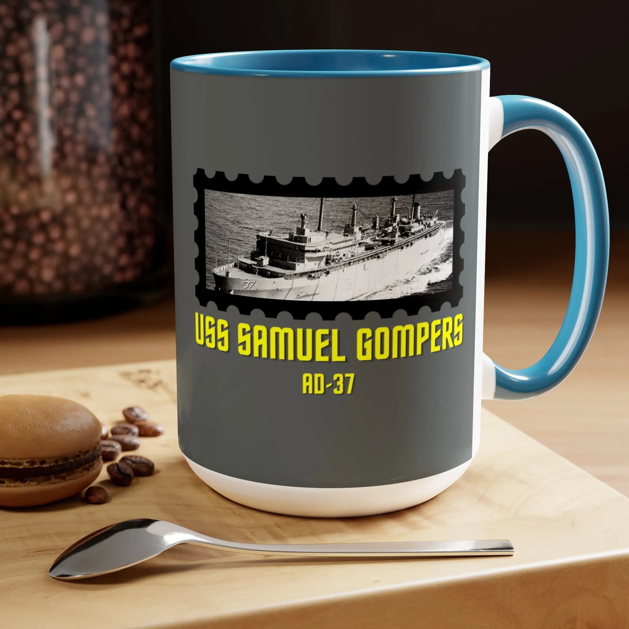 USS Samuel Gompers AD-37 United States Ship POD Two-Tone Coffee Mugs, 15oz