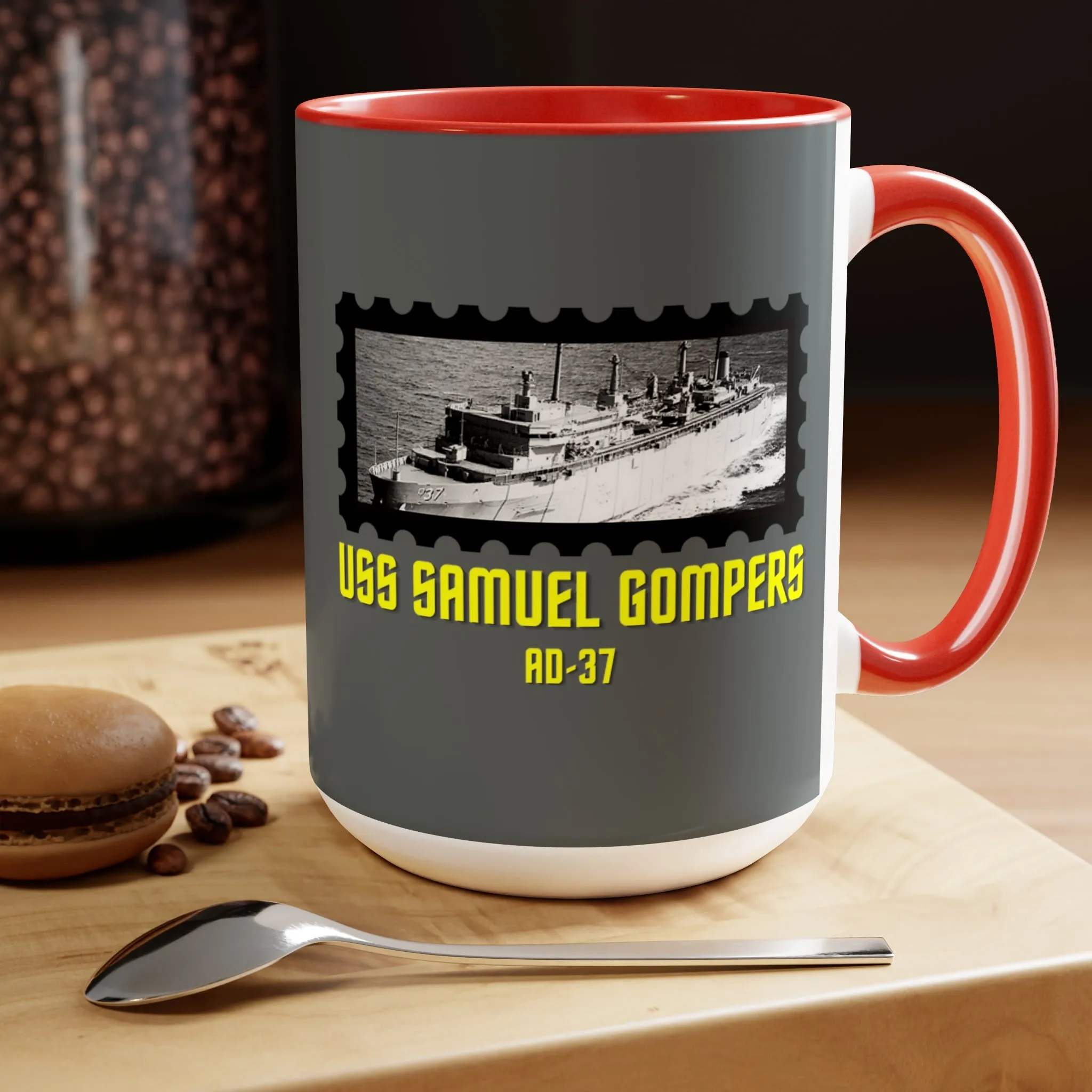 USS Samuel Gompers AD-37 United States Ship POD Two-Tone Coffee Mugs, 15oz