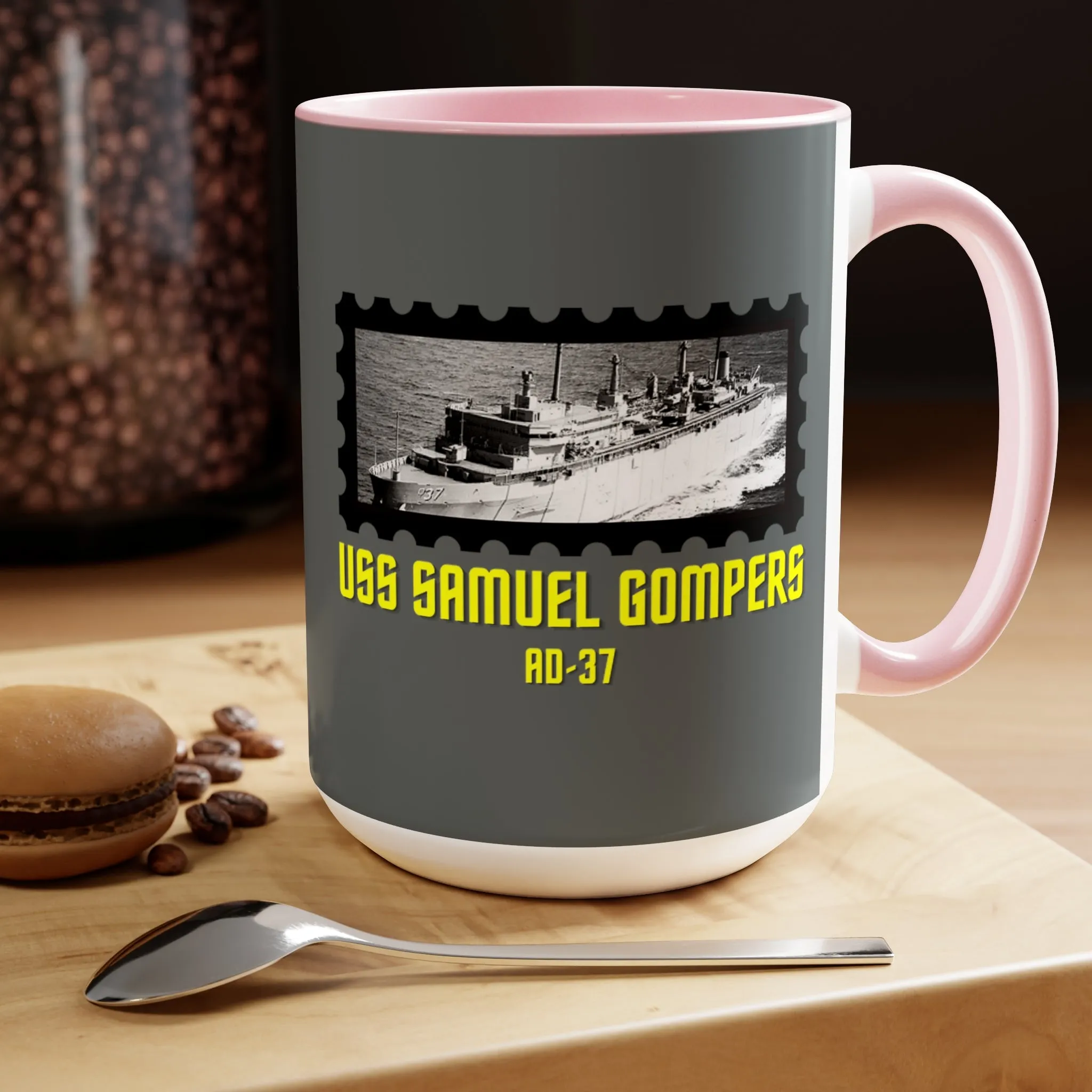 USS Samuel Gompers AD-37 United States Ship POD Two-Tone Coffee Mugs, 15oz