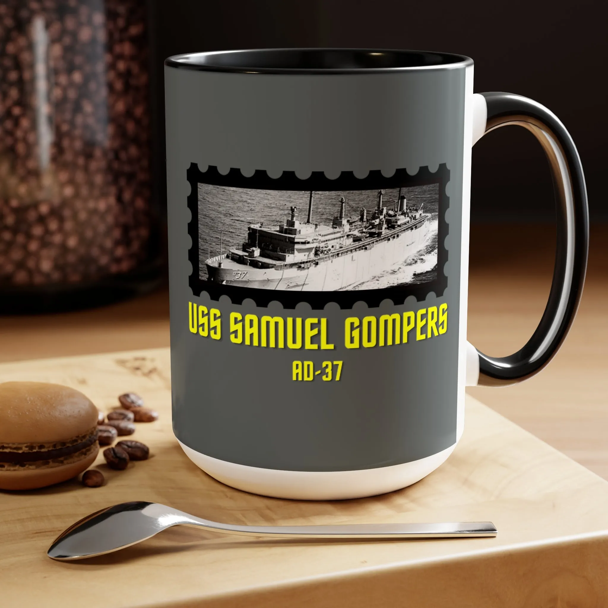 USS Samuel Gompers AD-37 United States Ship POD Two-Tone Coffee Mugs, 15oz