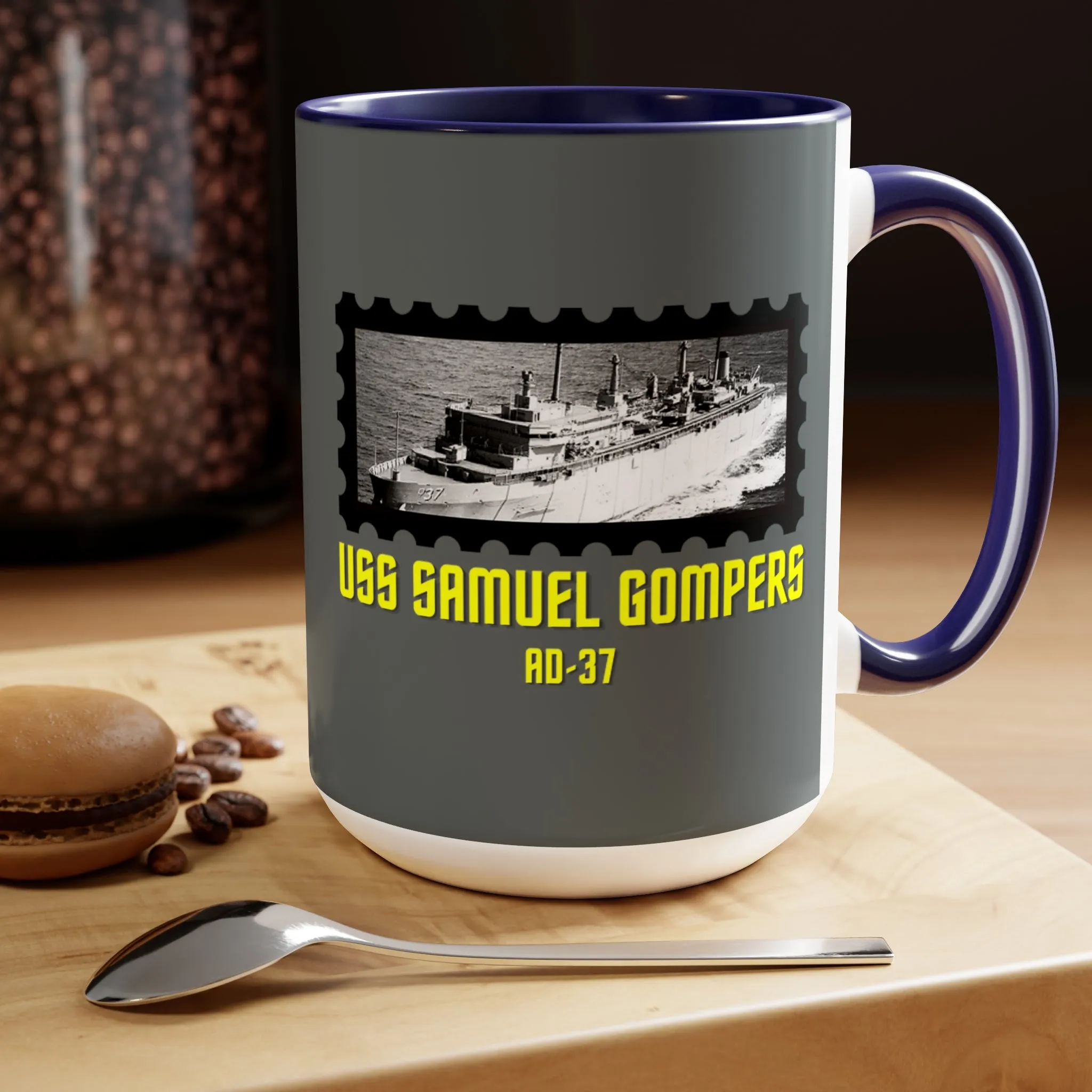 USS Samuel Gompers AD-37 United States Ship POD Two-Tone Coffee Mugs, 15oz