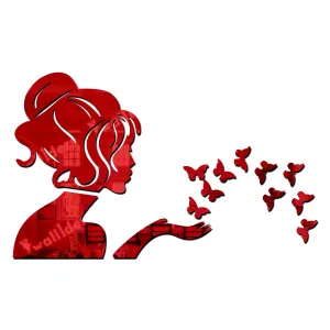 Wall1ders Angel Fairy with 10 Butterfly (Size 31 cm x 45 cm), Mirror Stickers for Wall, Acrylic Stickers, Wall Mirror Stickers, Wall Stickers for Bedroom, Hall, Home Offices (Red)