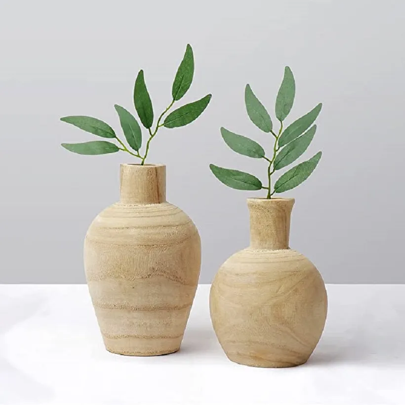 Warm Toast Designs Wood Vase 2 Vase Set Farmhouse Vases for Decor