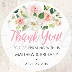 Wedding Favor Stickers, Thank You Stickers, Wedding Favor Sticker Labels, Bridal Shower Sticker Favors Pink Floral - Set of 24 Stickers