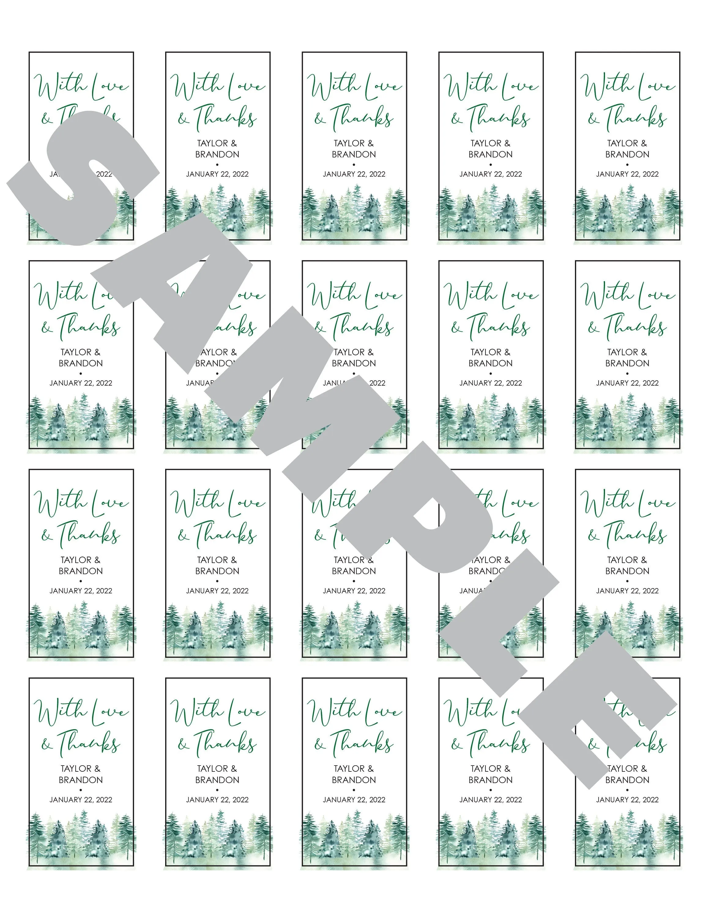 Wedding Sanitizer Labels Christmas Trees Evergreens Winter Wedding Favor 2oz Labels Bridal Shower Hand Sanitizer Labels - Set of 20 Labels