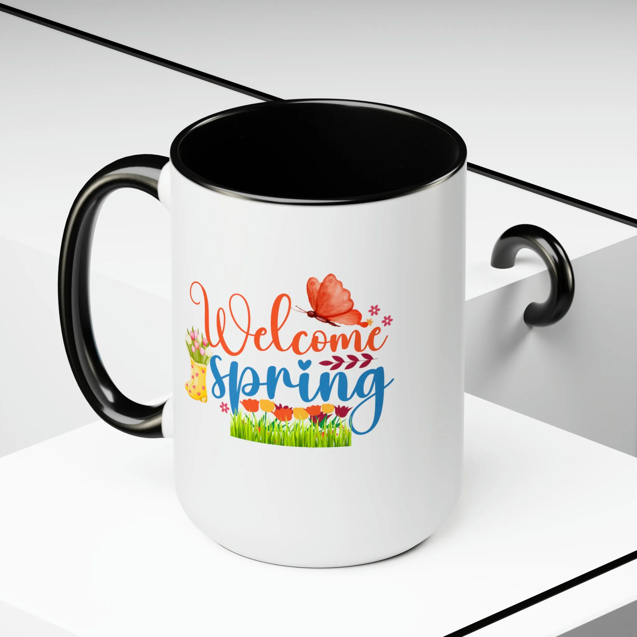 Welcome Spring two-Tone Coffee Mugs, 15oz