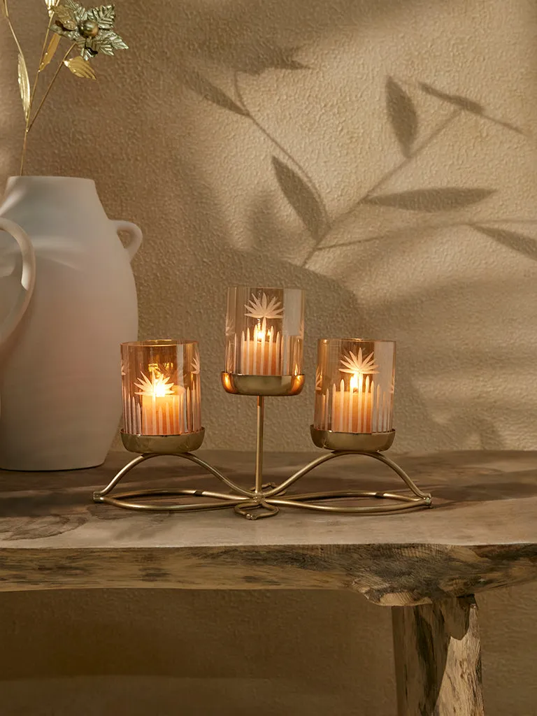 Westside Home Gold Leaf Design Triple Candle Stand